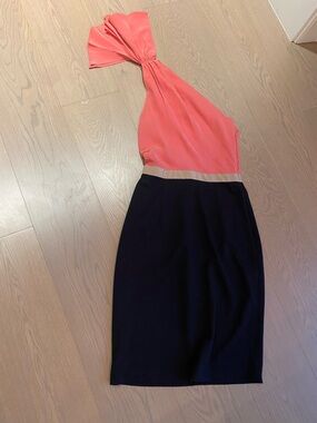 JAYGODFREY Coral and Black One-Shoulder Colorblock Dress